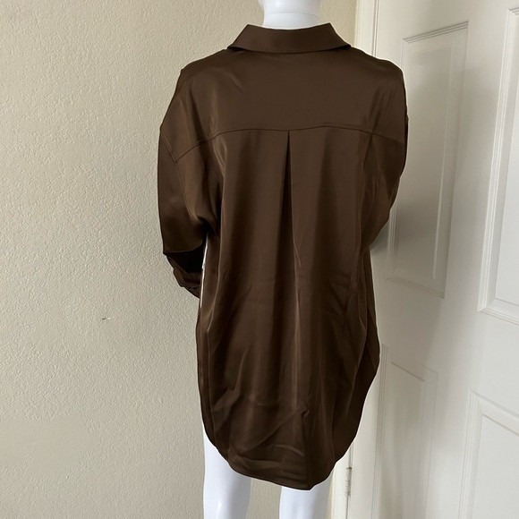 Good American Satin Button up Good Shirt Light Mocha size 3/4  Large - XL - Picture 2 of 8